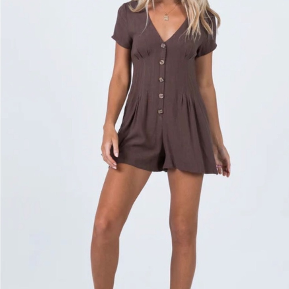 Princess Polly Adi Romper / Brown Button-Up Romper